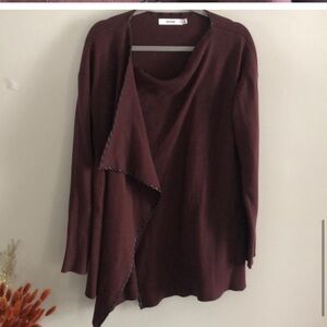 JUSTFAB Open Front Chocolate Maroon Sweater Cardigan - Waterfall Size M  L